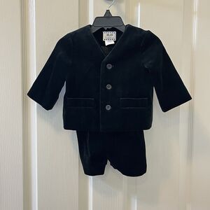 Florence Eiseman Black Velvet Eton 2-Pc Suit Suspender Shorts and Jacket 12 Mos